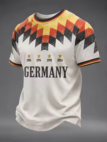 2026 New Germany Team Vintage Football Jersey, Men's Crew Neck Sportswear with Retro Geometric Print