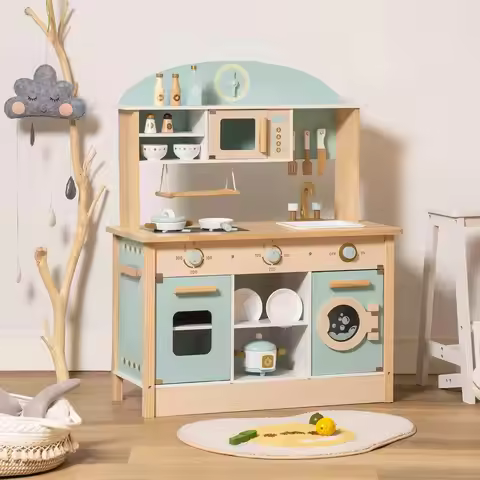 Robotime Robud Wooden Kitchen for Kids Play Kitchen with Plenty of Play Features Toddler Kitchen Set