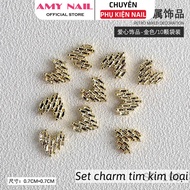 Super bright heart-shaped metal nail charm set, nail decoration accessories - set 28c
