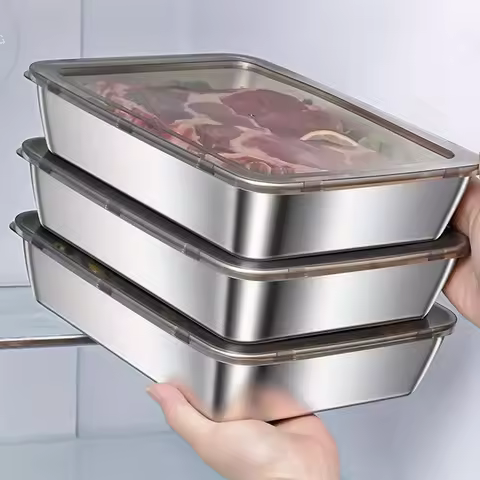 3 Sets of Bread Pans Stainless Steel Cake Salad Marinated Meat Chicken Fish Food Prep Tray Tart Baki