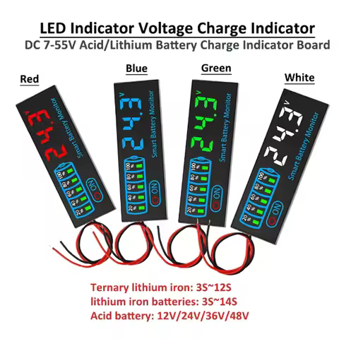 Display indicator Voltage charging indicator 20MA with alarm. DC 7-55V acid/Lithium universal batter