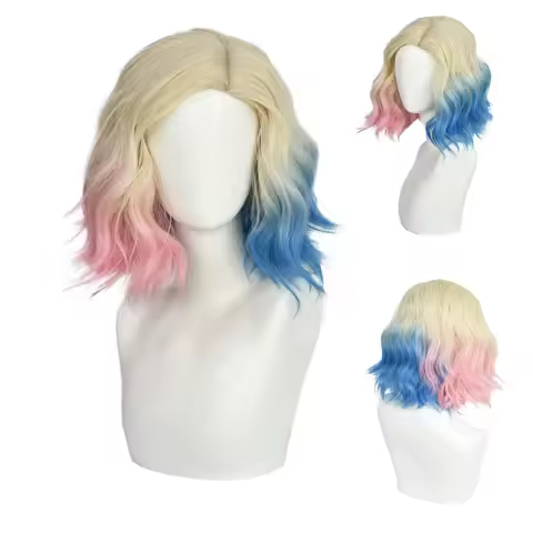 Wednesday Enid Blonde Sinclair Cosplay Pink Blue Gradient Wigs Wavy Short Bob Hair Halloween Costume