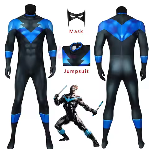 Superhero Nightwing Cosplay Zentai Bodysuit Robin Dick Grayson Jumpsuit Mask Costume Set Halloween P