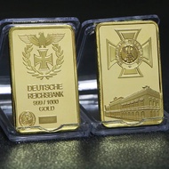 1 Ounce Deutsche Iron Cross Bar German Eagle Golden  Bar 1 OZ Beauty  Germany 999 Gold Plated Souven