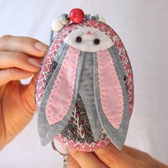Quilted Car Key Chain in Rabbit Shape, Fabric Key Fob, Patchwork Key Case