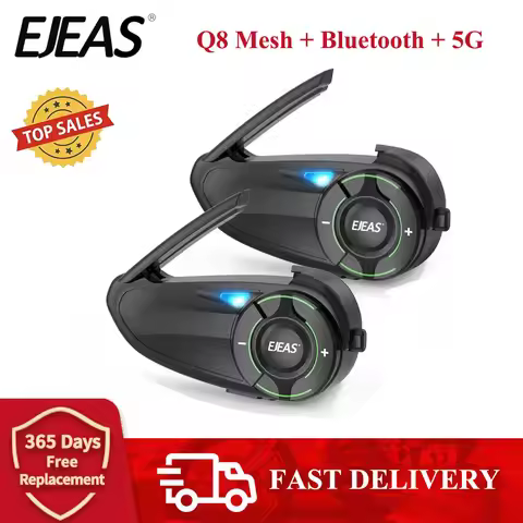 EJEAS Q8 Motorcycle Mesh Intercom with EUC Remote Walkie Talkie Bluetooth Interphone Headset for 6 R
