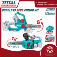Total P20S 2PCS Combo Kit 12" Brushless Chain Saw 8" Brushless Pruner Saw 2x4.0Ah Battery Charger TO