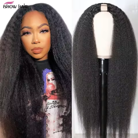 Ishow Yaki U Part Human Hair Wigs Brazilian Kinky Straight 30 Inch Long Wigs Remy Hair Wigs Cheap Wi