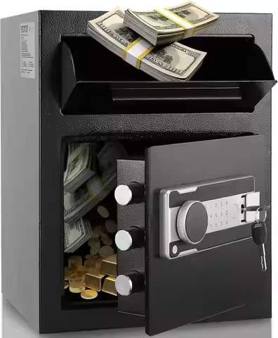 1.7 Cub Depository Safe, Deposit Safe with Drop Slot, Electronic Code Lock and 2 Emergency Keys, 13.