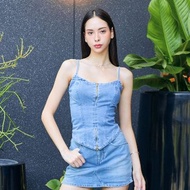 April - Corset Denim Zipper Bustier Top