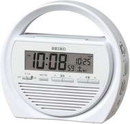 Seiko SQ764W Clock Alarm Clock, Disaster Prevention Clock, Radio Digital, Hand Crank Charging, Radio, LED Flashlight, Emergency Buzzer, Mobile Phone Charging, White