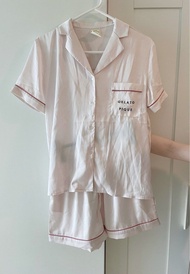 日本睡衣牌子 gelato pique 靚絕斷貨款 櫻花粉色嬰兒粉淺粉色絲質涼感短袖恤衫上衣 短褲 家居服 兩件套 睡衣睡褲套裝 sakura baby pink color silk top and