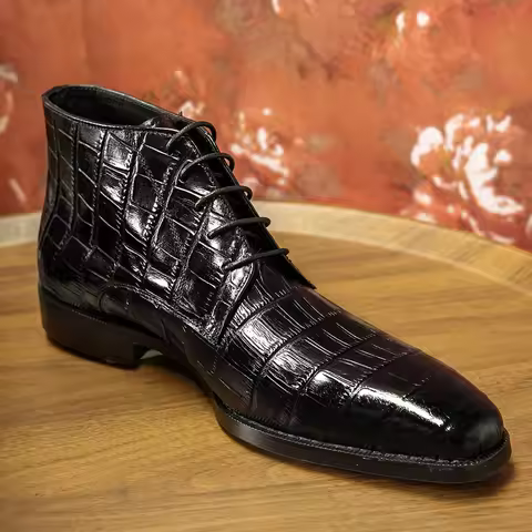 Hanmce Chelsea Boots Top quality Genuine Leather Slip-On Luxury Boots Men