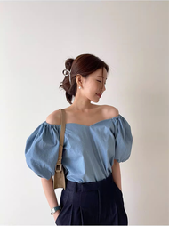Alisa.sonya เสื้อผู้หญิงแขนพองเปิดไหล่เสื้อสไตล์ฝรั่งเศสอเนกประสงค์