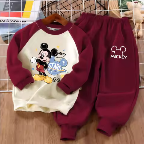DISNEY Mickey Print Boys Spliced Sweatshirt 2-piece Sets Kids O Neck Hoodies and Trouser 2pcs Set Ki