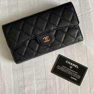 Preloved Chanel Trifold Wallet Black Caviar GHW