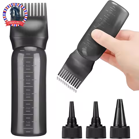 Hair Oil Application Bottle, with 3 Pointed Mouth Caps and 6 Ounces Hair Dye Bottle Root Comb, Suita