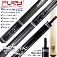 FURY TEMPEST AE-6 POOL CUE - 12.5MM TIP STICK BILLIARD MED DEFLECTION - LUX MN