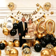 Black Gold Number Birthday Confetti Balloon Set 50 60th Milestone Birthday Party Decor Backdrop