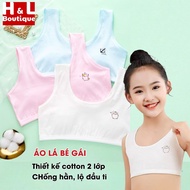 Combo of 3 Girls' Cotton Front 2-Layer Bras - Bras for Grade 1 and 2 Students Without Pads H&L B341