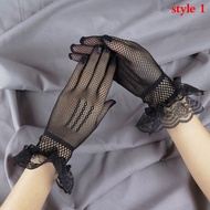 Yuanhe ถุงมือถุงมือสตรีตาข่ายลูกไม้ถุงมือตาข่ายแบบเต็มนิ้วถุงมือแฟชั่นลูกไม้