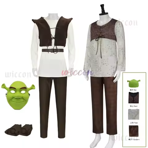Movie Monster Shrek Cosplay Costumes Mask Shrek Top Vest Pants for Men Performance Role Play Hallowe