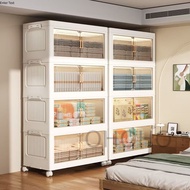 OHOHO Foldable Storage Cabinet Stackable 2 Doors With Pulley L50-80cm Multipurpose Transparent Stora