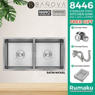 BANOVA Stainless Steel Handmade Undermount 2 Bowls Kitchen Sink (NANO) BK-8446 [SATIN / BLACK / ROSE