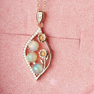 Rosenmarry/ สร้อยคอพร้อมจี้พลอยโอปอลแท้ ตัวเรือนเงินแท้ชุบพิงค์โกวล พร้อมกล่อง RN044 พลอยแท้เสริมดว