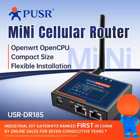 PUSR Industrial 4G LTE Cat1 Cellular Router VPN SIM Slot Global Frequency Band 100Mbps RJ45 Port 1WA