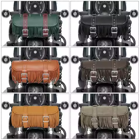 Universal Waterproof Motorcycle Handlebar Roll Bag Faux Leather Front Fork Tool Bag for Bikers