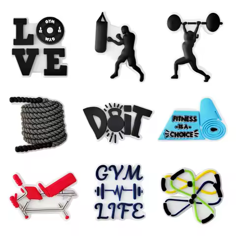 9pcs/set FitnessEquipment Gym Life Shoe Charms PVC Garden Shoes Accessories Buckle Decorations Fit W