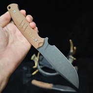 มีดเดินป่า เหล็ก 14C28Nพื้นผิว ล้างหินสีดำความแข็ง:58-60HR/ล้างหินไทเทเนียมวัสดุที่จับ: Micarta