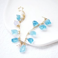 舒緩焦慮 原礦海水藍寶石珍珠手鍊 清新海洋感