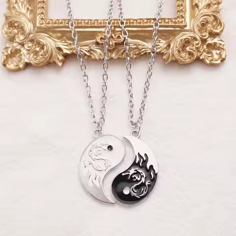 2 Pcs Dragon Tai Chi BFF Necklace for Women Adjustable Yin Yang Friendship Necklace Best Friend Coup