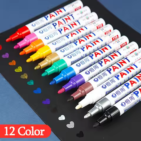 12Colors Waterproof Colorful Paint Marker Pens Permanent Paint Marker White Tire Tread Rubber Fabric