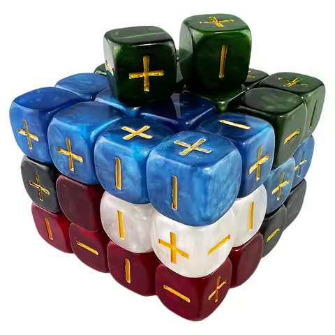4PCS 16mm Fate Dice for Board Game "+,-"Mable Effect with Gold Ink Tabletop Game,Desk Game Role Play