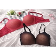 MERAH Maidenform Bra 36C 38C 38D Thin Foam Comfortable Seamless Bra Black Red - Polka