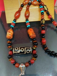 【Ready Stock】Very beautiful and Special combination Nine Eye DZI Bead with Red Agate Necklace(Suitab