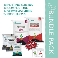 [BUNDLE PACK] Potting Soil 40L + Compost 40L + Vermicast 400g + 2x Biochar 2.5L (Free 2x Seeds)