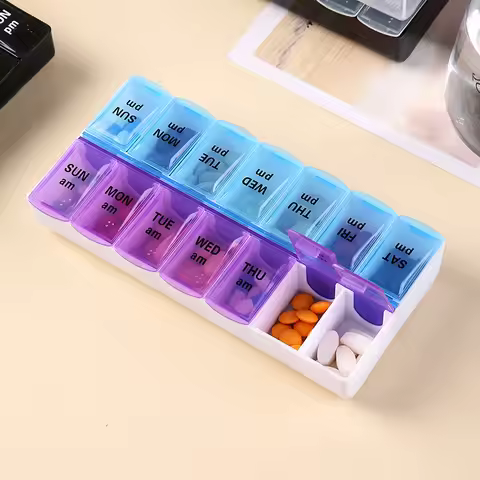 7 Days a Week Pill Organizer Morning and Night Pill Holder Storage Box Splitter Travel Medicine Orga