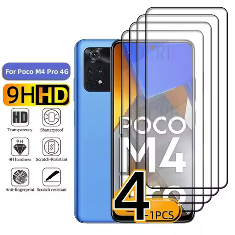 1/2/3/4PCS For Poco M4 Pro Glass Xiaomi Poco M4 Pro Tempered Glass Phone Full Cover Glue 9H HD Scree
