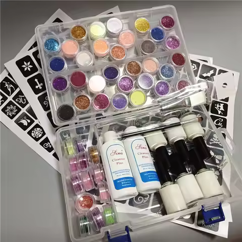 24/45 Colorful Diamond Glitter Temporary Tattoo Set Glitter Powder Makeup Brush Glue Party Face Body