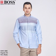BOSS Kemeja Koko Pria Lengan Panjang Regular Fit K095 Biru Muda