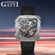 BONEST GATTI BG400I Men Automatic Mechanical Watch Square Skeleton Luminous Sapphire