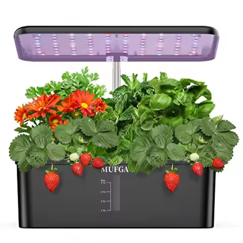 MUFGA 12 Pods Hydroponics Growing System Indoor Garden with LED Grow Light Plants Germination Kit Mi