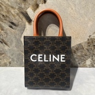 Celine棕色牛皮Triomphe帆布迷你琴譜包