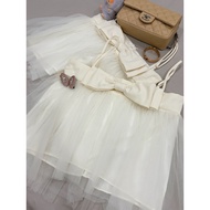 DORI STUDIO - Coco Top - 2-strap bow Top, flared mesh lace (Cream color)I