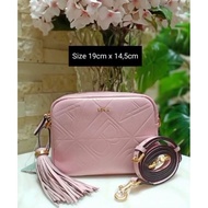 tas bonia original sling camera bag pink emboss full leather Terbaik