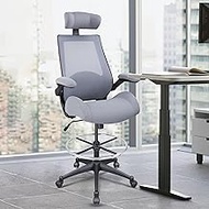 BOLISS 400lbs High-Back Mesh Ergonomic Drafting Chair,Tall Office Chair, Standing Desk Chair,Adjustable Headrest,with Flip-Up Arms,Lumbar Support Swivel Computer Task Chair-Grey